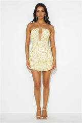 Country Escape Halter Mini Dress Yellow
