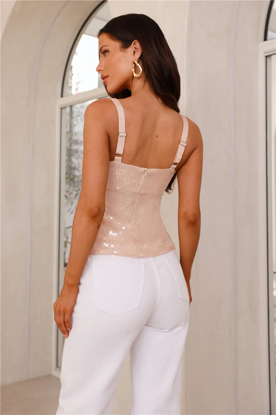 Enchanting Sparkles Sequin Top Nude