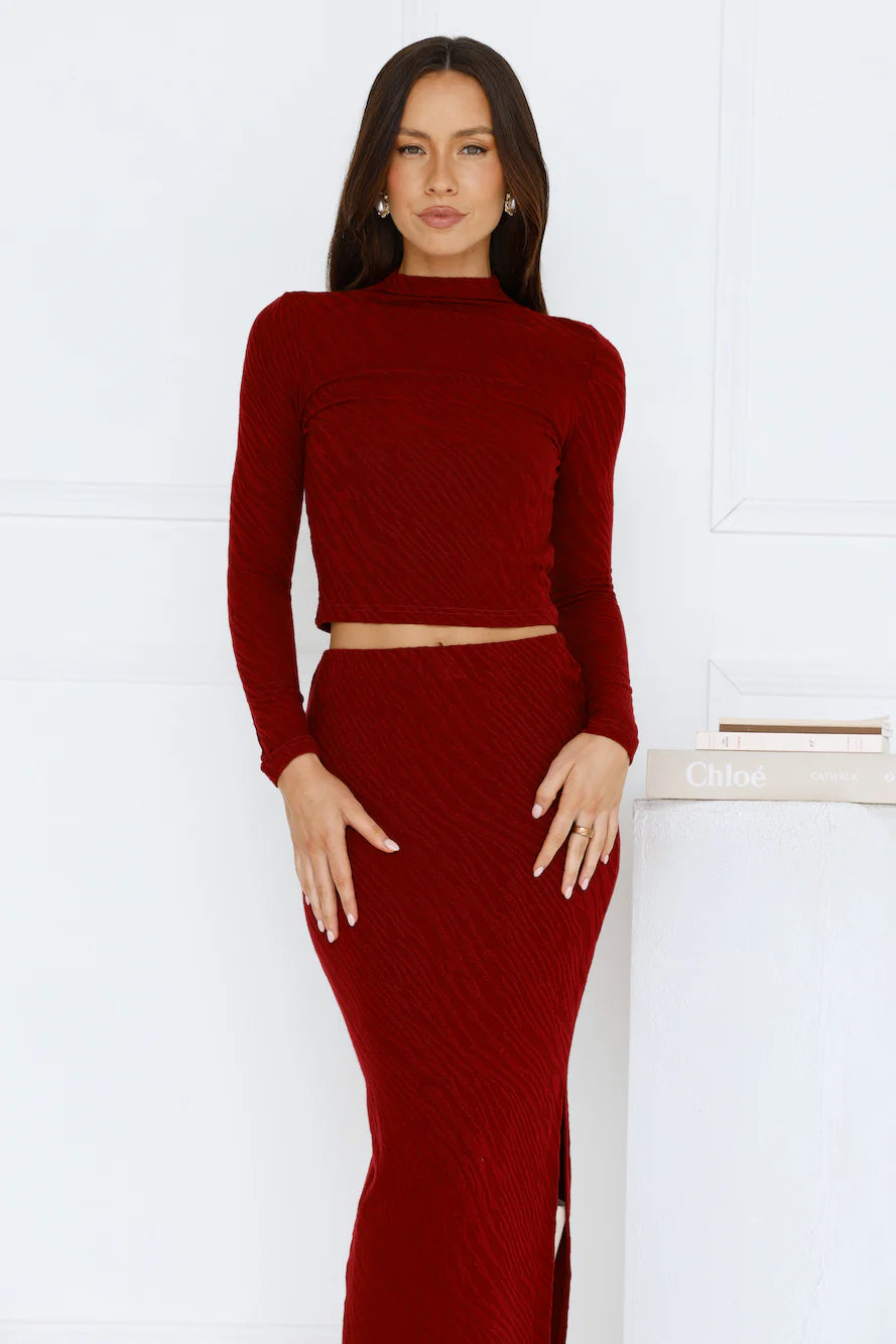 Velvet Whispers Long Sleeve Top Wine