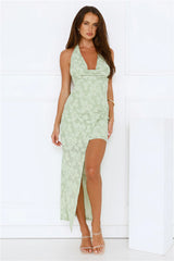 Coconut Sips Halter Maxi Dress Green