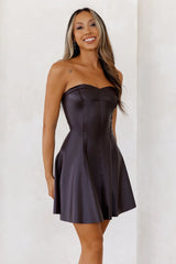 Write New Rules Strapless Faux Leather Mini Dress Brown