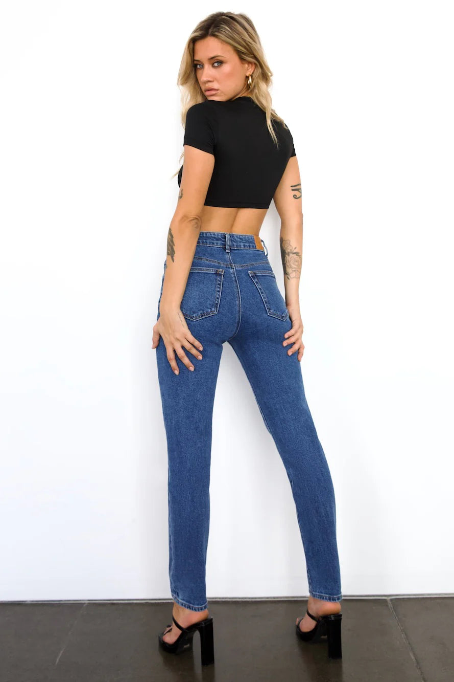 DNM High Rise Skinny Leg Denim Jeans Dark Blue