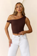 BASE Luxe Rib Luxe Line Off Shoulder Top Chocolate