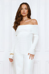 Dreamwave Off Shoulder Knit Top White
