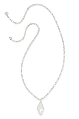Abbie Silver Pave Frame Large Long Pendant Necklace Ivory Mother Of Pearl