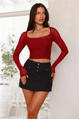 Decadent Style Mesh Long Sleeve Crop Top Wine