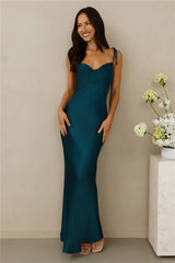 The Penelope Cowl Satin Maxi Dress Teal