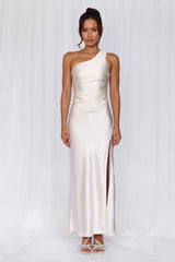 The Aurora One Shoulder Satin Maxi Dress Pearl