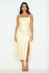 Blossom Joy Satin Midi Dress Yellow