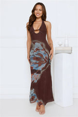 Vivi Halter Mesh Maxi Dress Brown