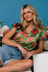 Skyler Ruffle Top | Green Multi