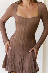 Full Time It Girl Long Sleeve Mini Dress Brown