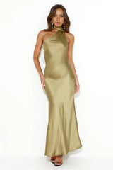 Glistening Star Satin Maxi Dress Olive