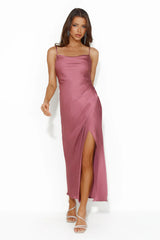 Gleaming Silk Satin Midi Dress Plum
