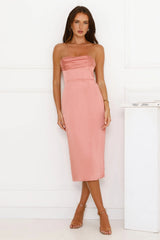 Dazzling Debutante Strapless Satin Midi Dress Rose