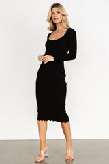Percy Scalloped Midi Dress | Black