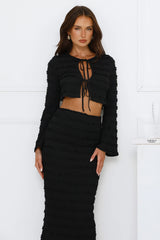 Whimsical Whirls Long Sleeve Top Black