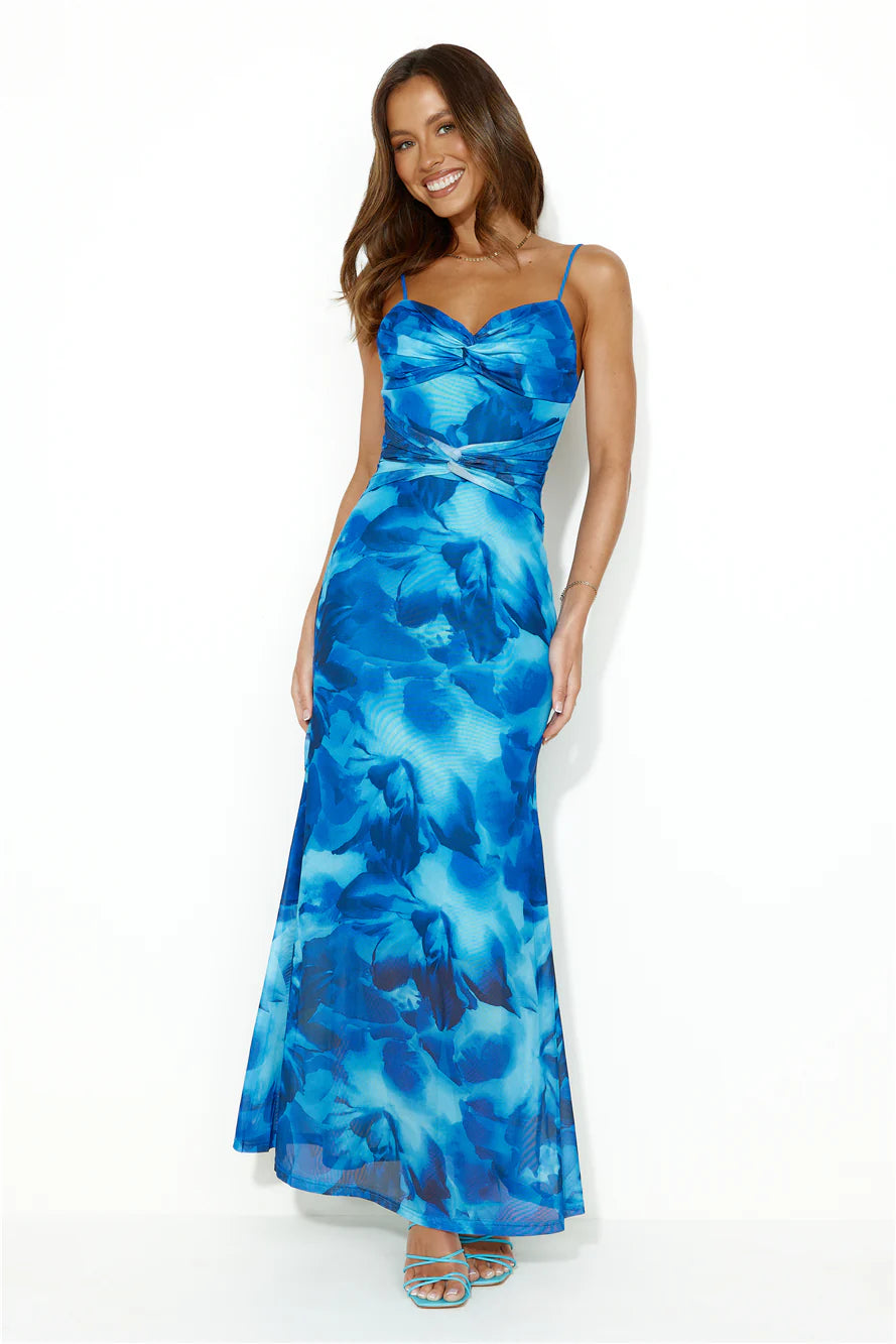 Design Worthy Mesh Maxi Dress Blue