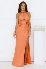 Botanical Muse Halter Maxi Dress Peach