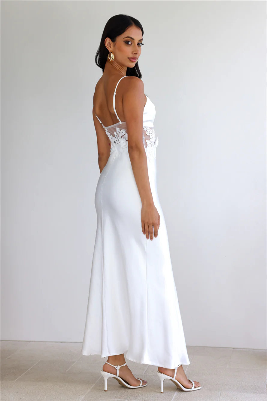 Goddess Of Dawn Satin Maxi Dress White