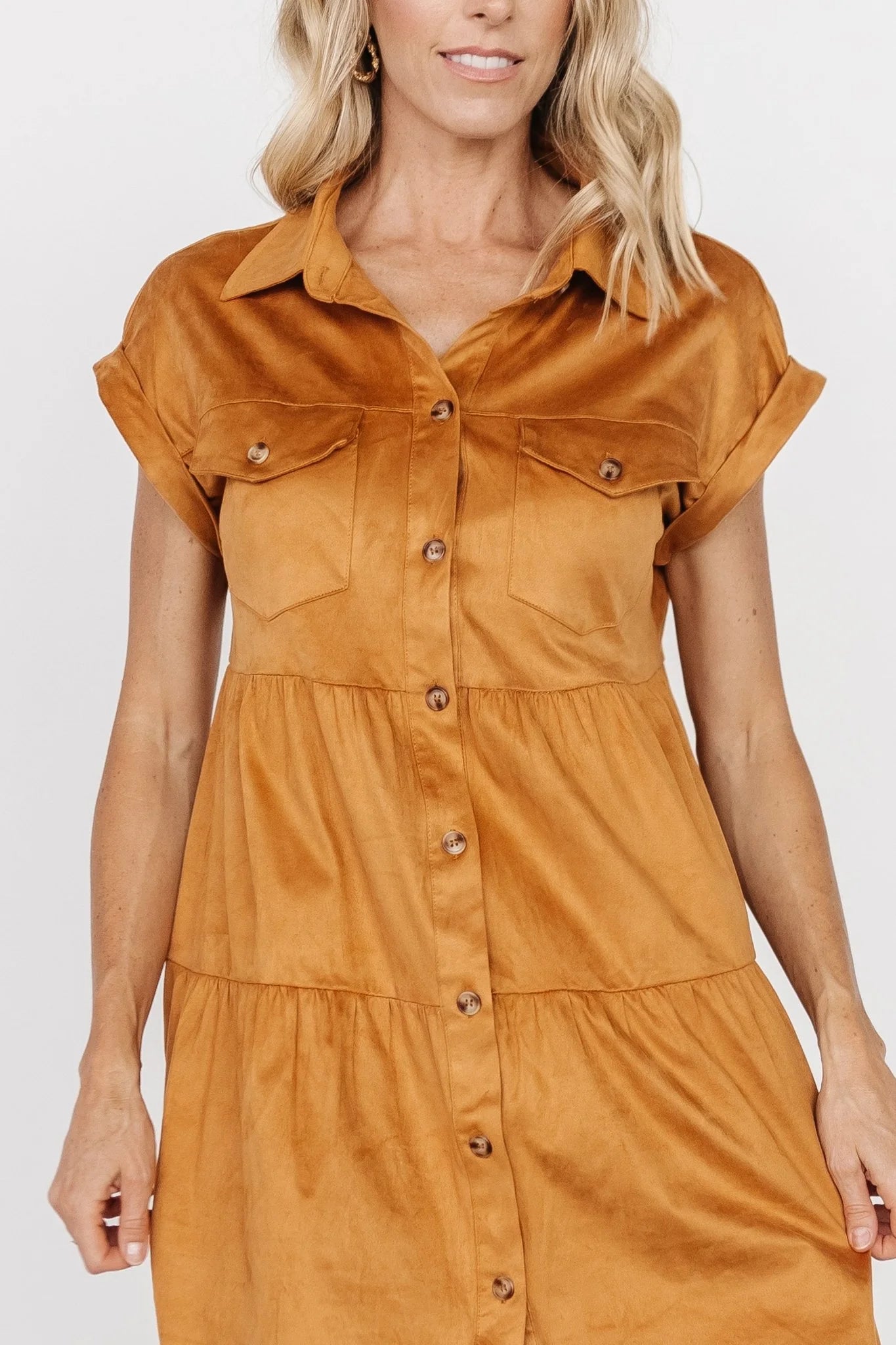 Shayla Button Down Short Dress | Camel