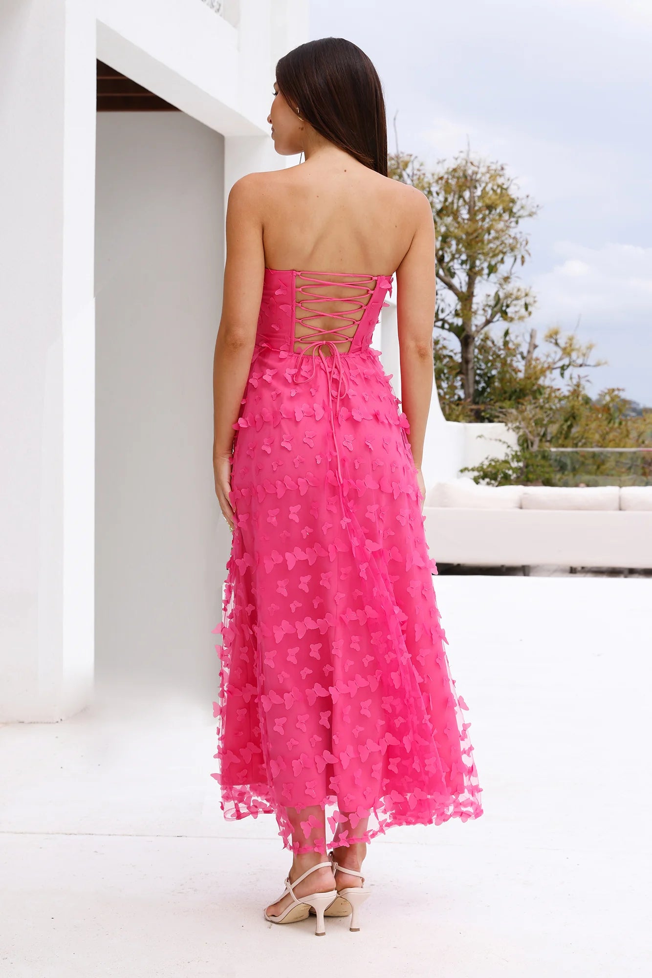 Bright Dance Strapless Tulle Maxi Dress Pink