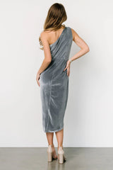 Kourtney Velvet One Shoulder Midi Dress | Dusty Blue