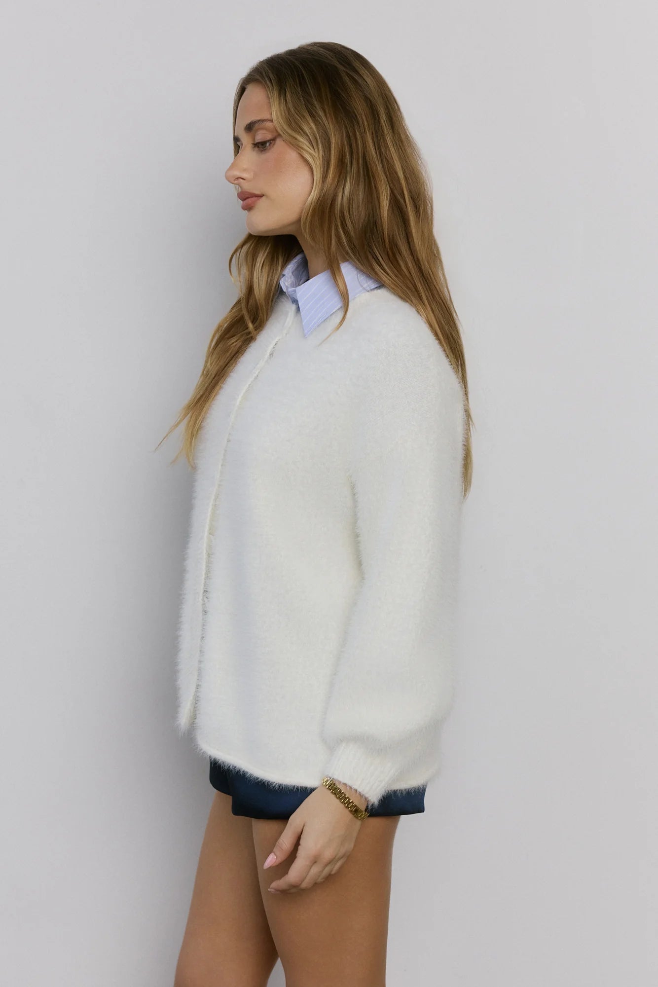 Crisp Snowfall Longline Fluffy Cardigan White