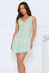 Afterparty Plans Mesh Mini Dress Sage