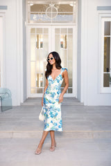 Wild Bloom Club Midi Dress White