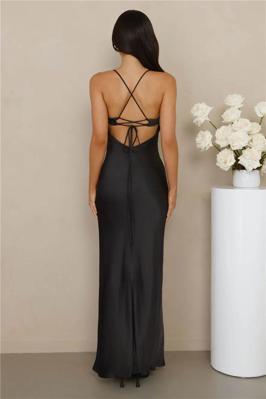 The Samara Satin Maxi Dress Black