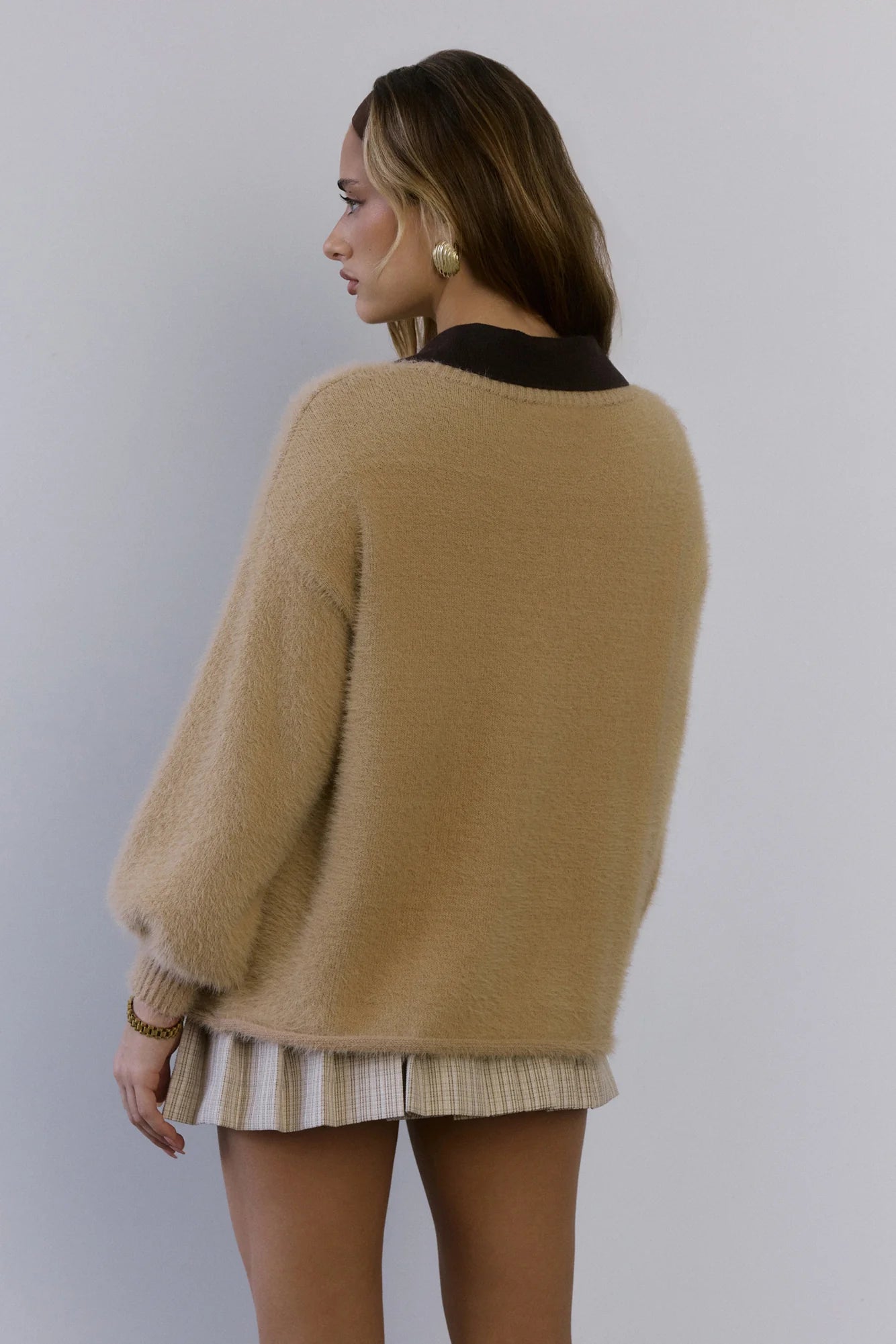 Crisp Snowfall Longline Fluffy Cardigan Tan