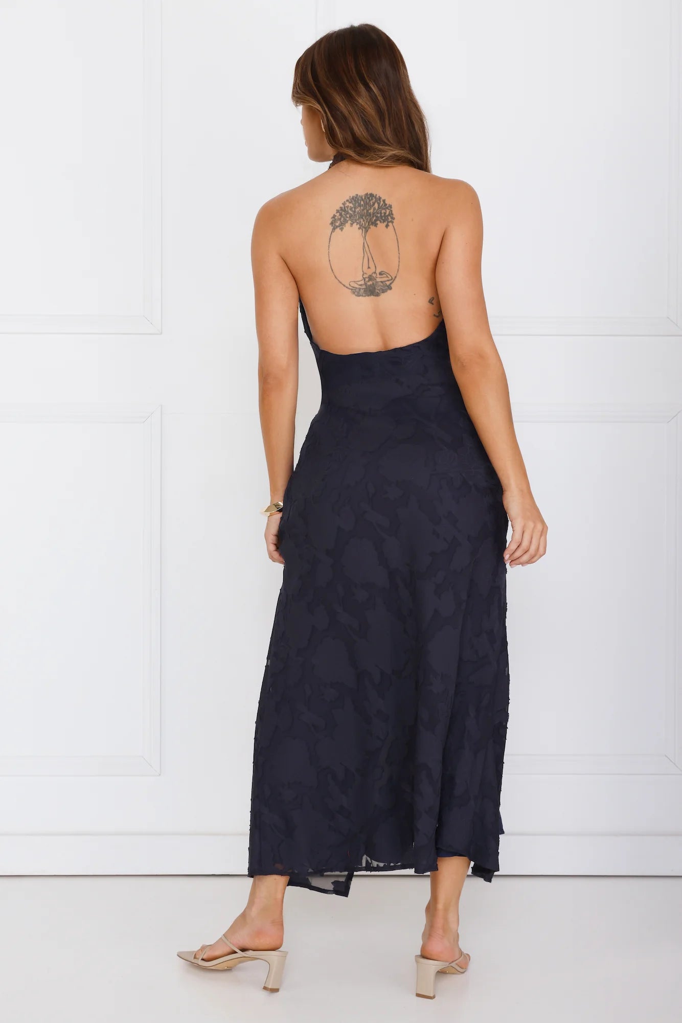 Dazzling Dusk Halter Maxi Dress Navy