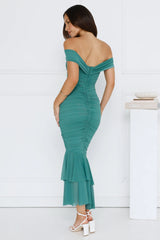 Tanisha Off Shoulder Mesh Midi Dress Green