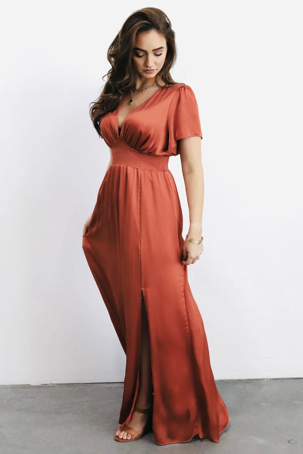 Prague Satin Maxi Dress | Rust