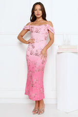 Champagne Sparkle Embellished Maxi Dress Pink