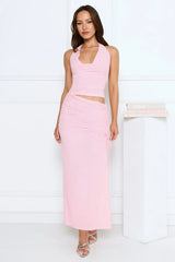 Girl Moods Mesh Halter Maxi Dress Pink