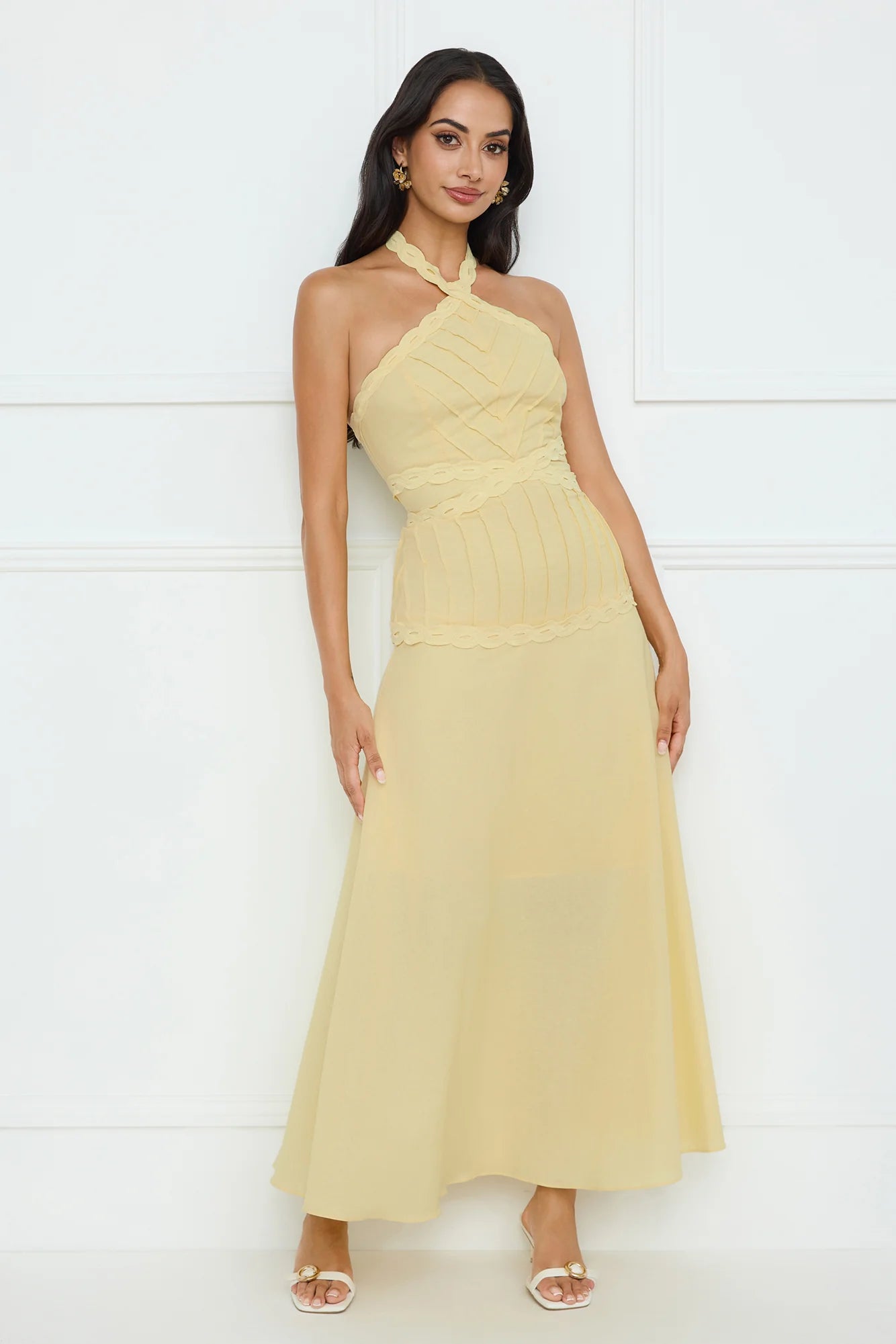 Tropical Honey Halter Maxi Dress Yellow