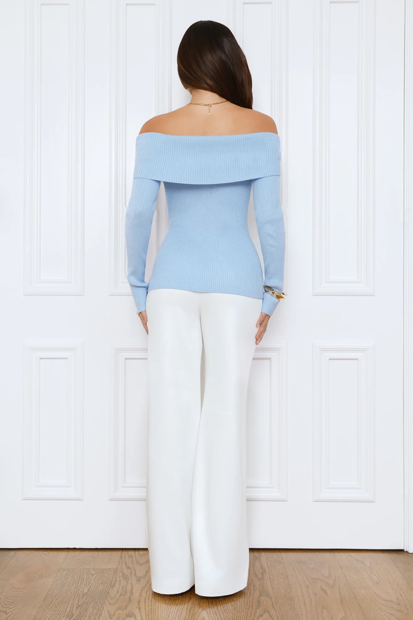 Dreamwave Off Shoulder Knit Top Blue