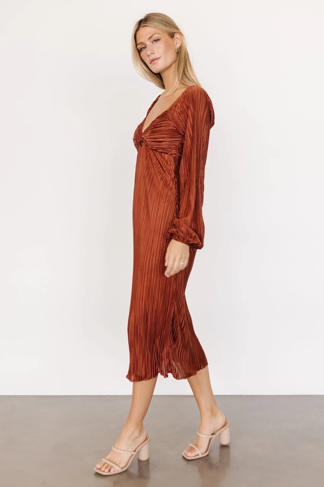 Amani Pleated Midi Dress | Cinnamon