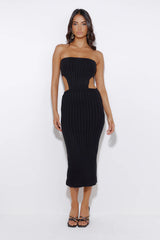 Everyday Style Ribbed Midi Dress Black