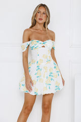 Easy Living Off Shoulder Bubble Mini Dress Yellow