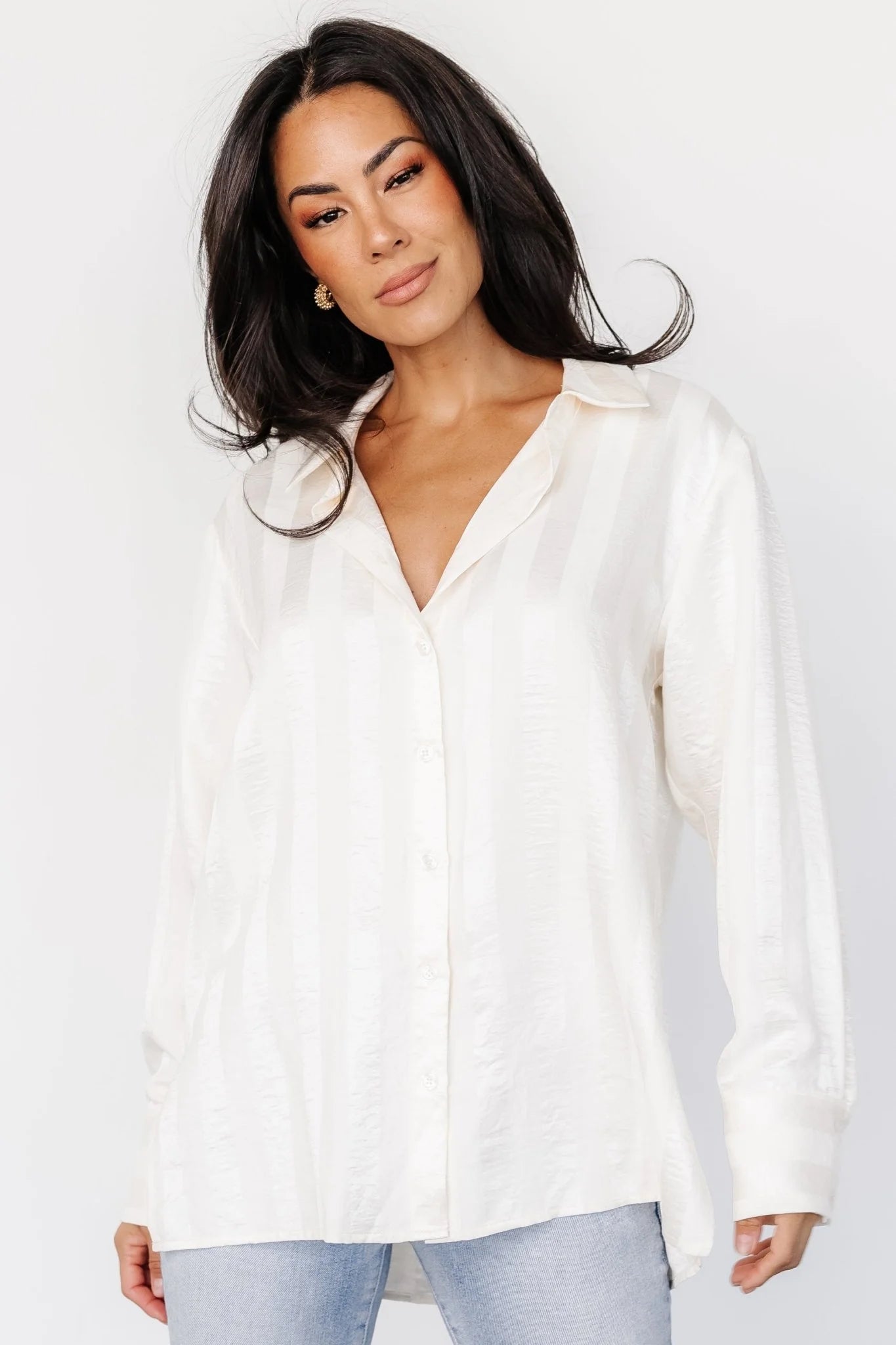 Kieran Striped Button Up Top | Cream