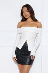 Velvet Frost Long Sleeve Off Shoulder Top Off White