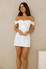 Dainty Number Off Shoulder Lace Mini Dress White