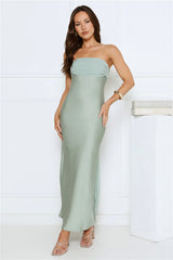 Every Love Song Satin Strapless Maxi Dress Sage