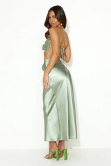 VIPs Accepted Satin Midi Skirt Sage