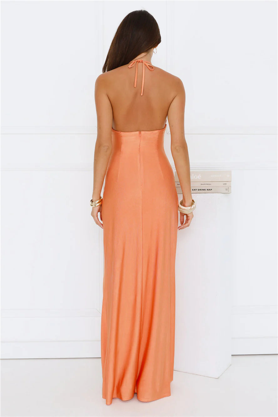 Botanical Muse Halter Maxi Dress Peach