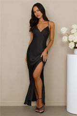 The Sophia Satin Maxi Dress Black