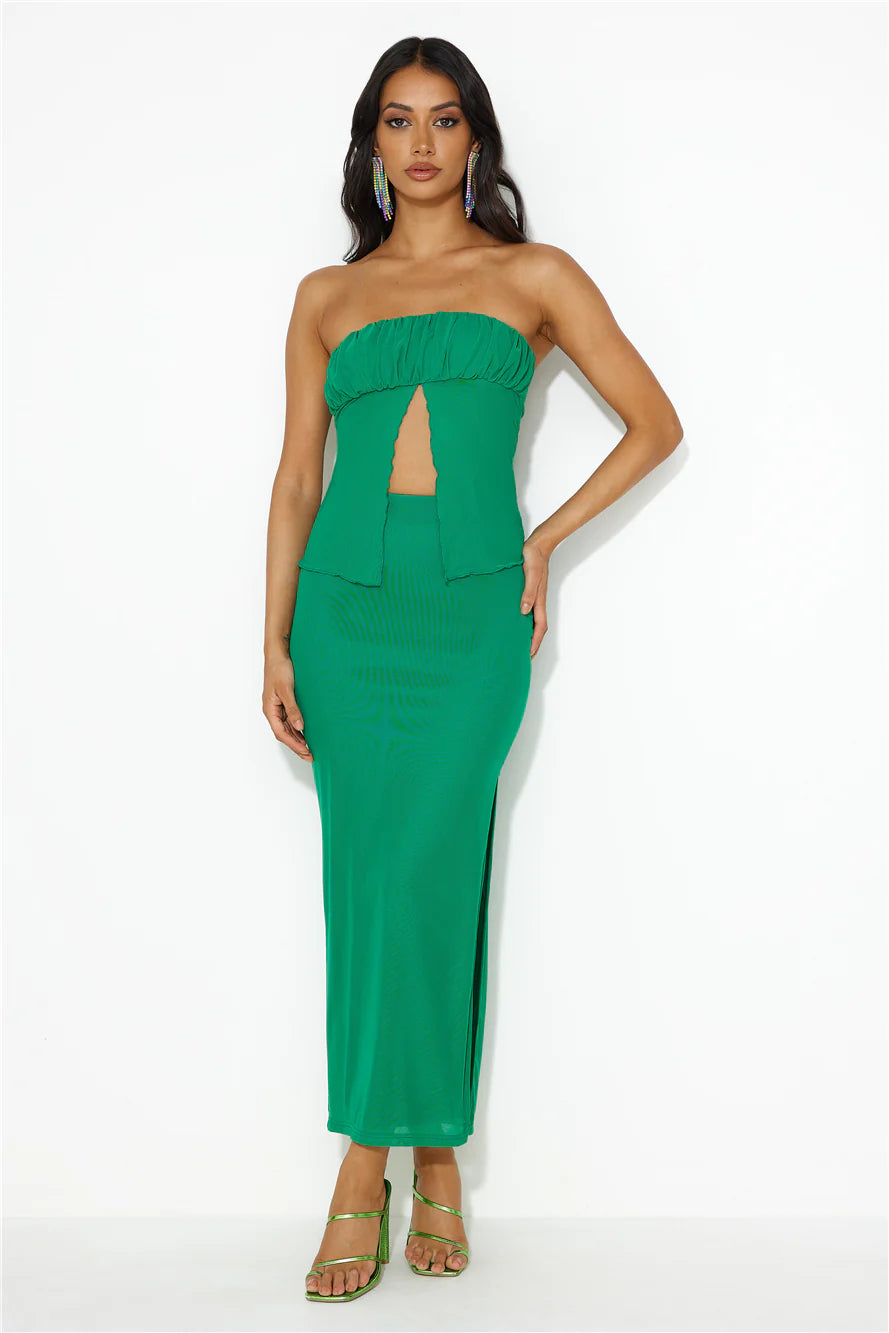 Era Of Style Mesh Strapless Crop Top Green